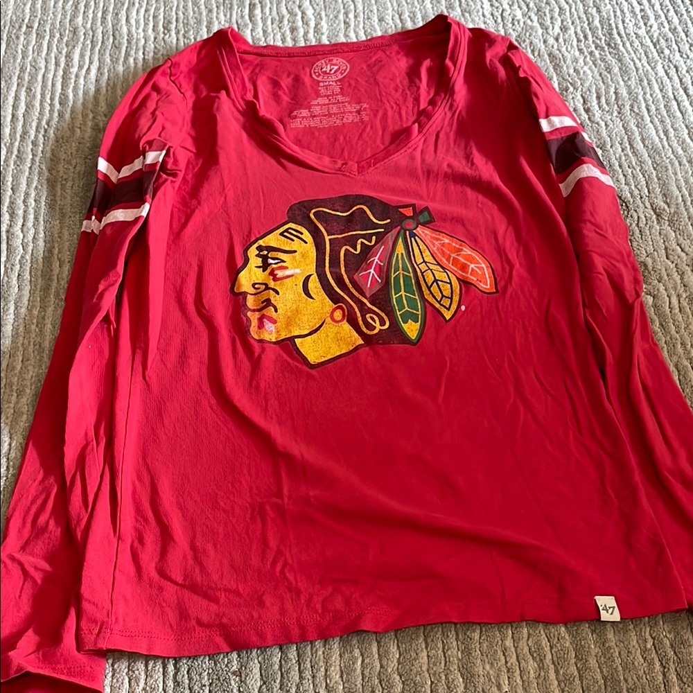 47 Red Long Sleeve Tee with Colorful Graphic